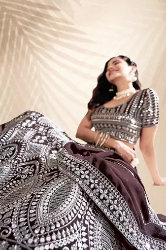 Wine Purple Embroidered Semi Stitched Lehenga and Unstitched Blouse With Dupatta