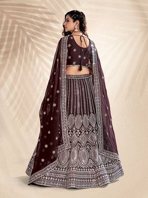 Wine Purple Embroidered Semi Stitched Lehenga and Unstitched Blouse With Dupatta 6