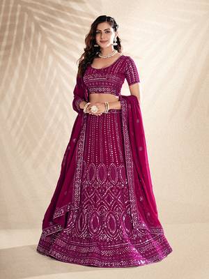 Rani Pink Embroidered Semi Stitched Lehenga and Unstitched Blouse With Dupatta 1