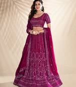 Rani Pink Embroidered Semi Stitched Lehenga and Unstitched Blouse With Dupatta