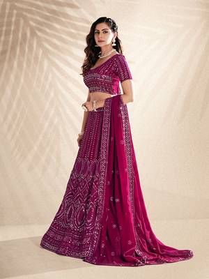 Rani Pink Embroidered Semi Stitched Lehenga and Unstitched Blouse With Dupatta 2