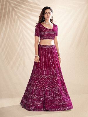 Rani Pink Embroidered Semi Stitched Lehenga and Unstitched Blouse With Dupatta 3