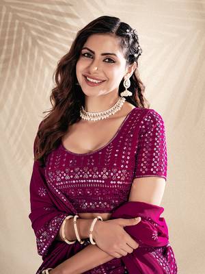 Rani Pink Embroidered Semi Stitched Lehenga and Unstitched Blouse With Dupatta 5