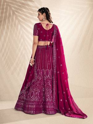 Rani Pink Embroidered Semi Stitched Lehenga and Unstitched Blouse With Dupatta 6