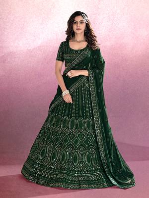 Bottle Green Embroidered Semi Stitched Lehenga and Unstitched Blouse With Dupatta 1