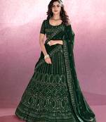 Bottle Green Embroidered Semi Stitched Lehenga and Unstitched Blouse With Dupatta