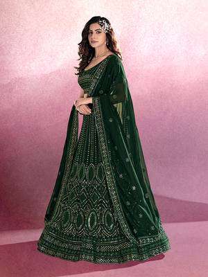 Bottle Green Embroidered Semi Stitched Lehenga and Unstitched Blouse With Dupatta 2