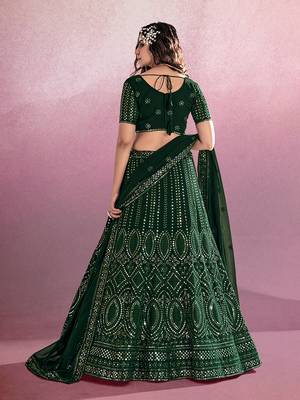 Bottle Green Embroidered Semi Stitched Lehenga and Unstitched Blouse With Dupatta 6