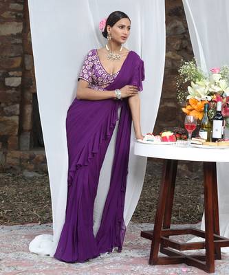 Purple drape saree set 1
