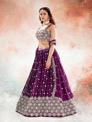 Wine Purple Embroidered Semi Stitched Lehenga and Unstitched Blouse With Dupatta 2