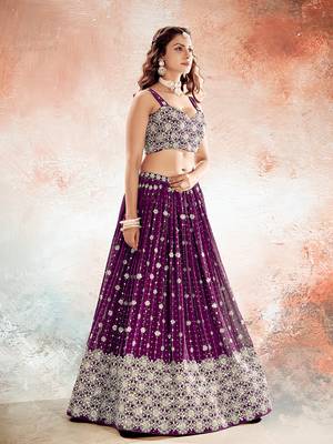 Wine Purple Embroidered Semi Stitched Lehenga and Unstitched Blouse With Dupatta 3