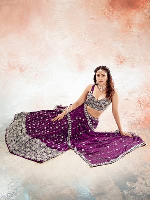 Wine Purple Embroidered Semi Stitched Lehenga and Unstitched Blouse With Dupatta 4