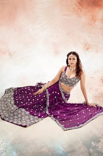 Wine Purple Embroidered Semi Stitched Lehenga and Unstitched Blouse With Dupatta
