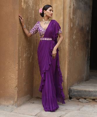 Purple drape saree set 4