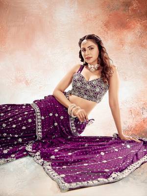 Wine Purple Embroidered Semi Stitched Lehenga and Unstitched Blouse With Dupatta 5