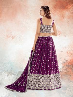 Wine Purple Embroidered Semi Stitched Lehenga and Unstitched Blouse With Dupatta 6