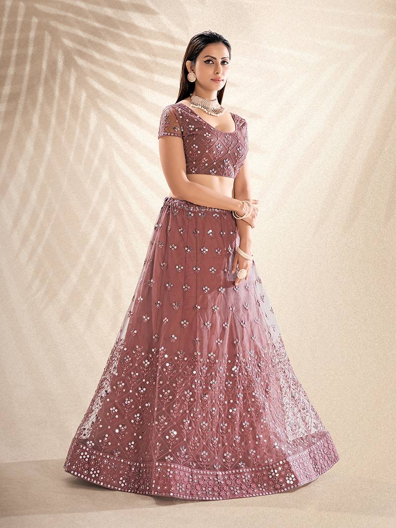 Maroon Organza Fabric Sequins embroidery Semi-Stitched Lehenga & Unstitched Blouse With Dupatta