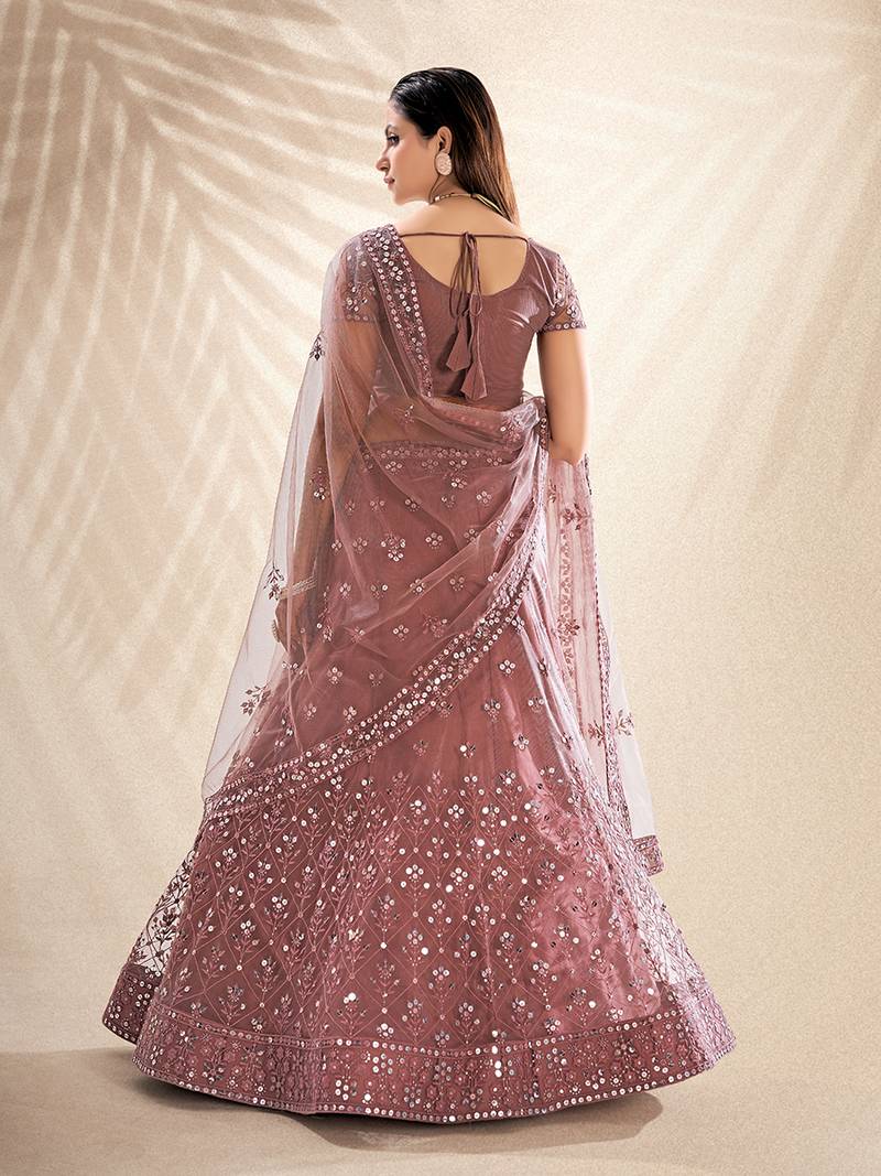 Burgundy Embroidered Beads and Stones Semi-Stitched Lehenga & Unstitched Blouse With Dupatta