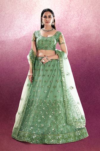 Emerald Green Embroidered Semi Stitched Lehenga and Unstitched Blouse With Dupatta