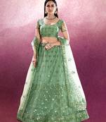 Emerald Green Embroidered Semi Stitched Lehenga and Unstitched Blouse With Dupatta