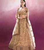 Beige Embroidered Semi Stitched Lehenga and Unstitched Blouse With Dupatta
