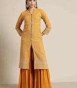 Mustard Embroidered Viscose rayon Women Kurta set
