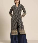 Navy Embroidered Viscose rayon Women Kurta set