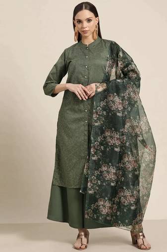 Maroon Embroidered Cotton blend Women Kurta set