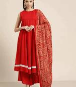 Red Printed Viscose rayon Women Kurta set