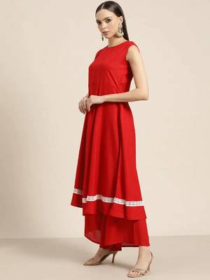 Red Printed Viscose rayon Women Kurta set 4