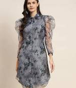 Grey Printed Organza Women Kurta & Kurtis