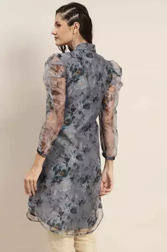 Grey Printed Organza Women Kurta & Kurtis