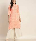 Orange Printed Rayon Women Kurta & Kurtis