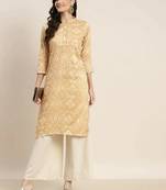 Mustard Printed Rayon Women Kurta & Kurtis