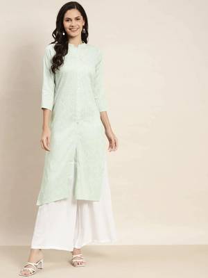 Green Printed Cotton Women Kurta & Kurtis 1