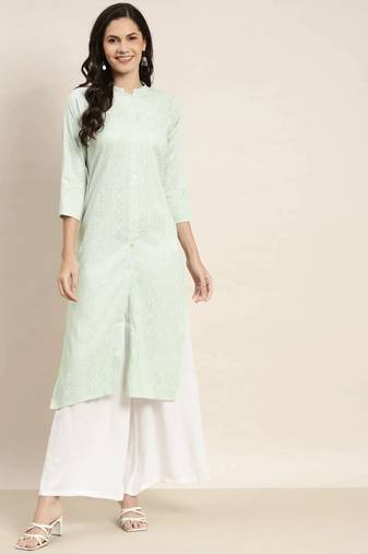 Green Printed Cotton Women Kurta & Kurtis