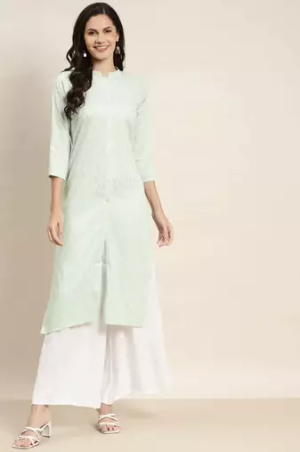 Green Printed Cotton Women Kurta & Kurtis