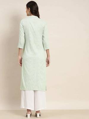 Green Printed Cotton Women Kurta & Kurtis 4
