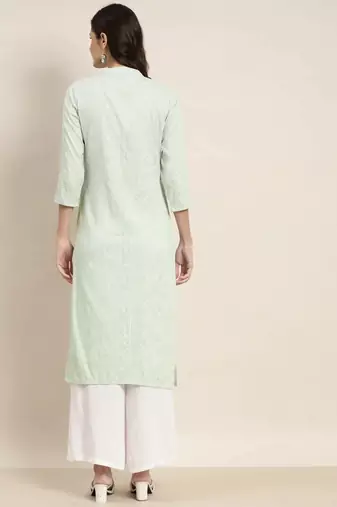 Green Printed Cotton Women Kurta & Kurtis