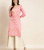 Pink Printed Viscose rayon Women Kurta & Kurtis