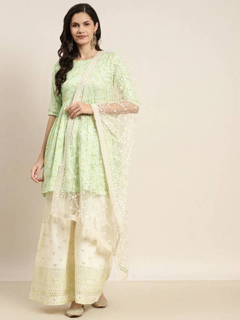 Green  Viscose rayon Women Kurta set
