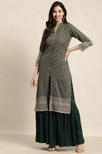 Green Embroidered Viscose rayon Women Kurta set