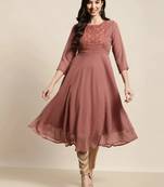 Rust Yoke Design Georgette Women Kurta & Kurtis
