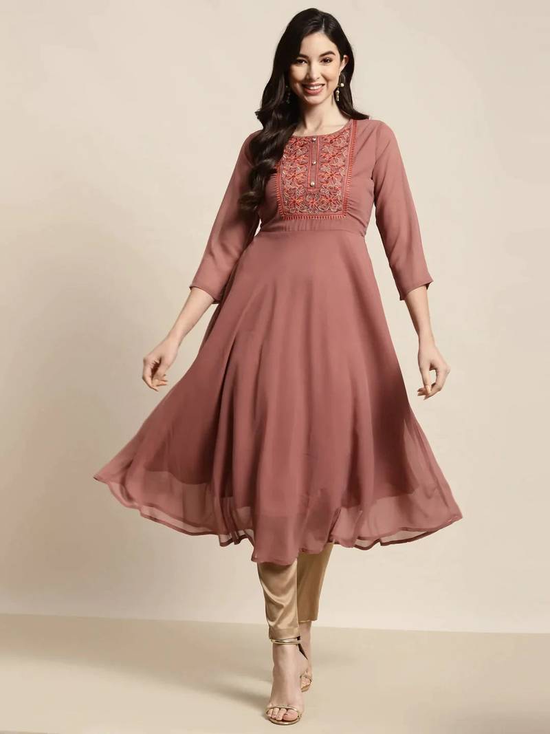 Rust Yoke Design Georgette Women Kurta & Kurtis