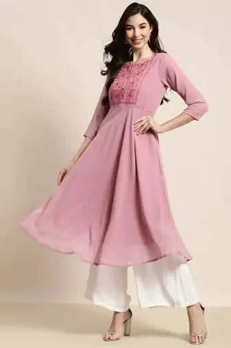Pink Yoke Design Georgette Women Kurta & Kurtis