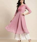 Pink Yoke Design Georgette Women Kurta & Kurtis