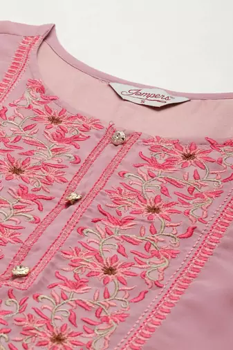 Pink Yoke Design Georgette Women Kurta & Kurtis