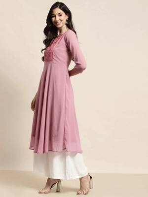 Pink Yoke Design Georgette Women Kurta & Kurtis 3
