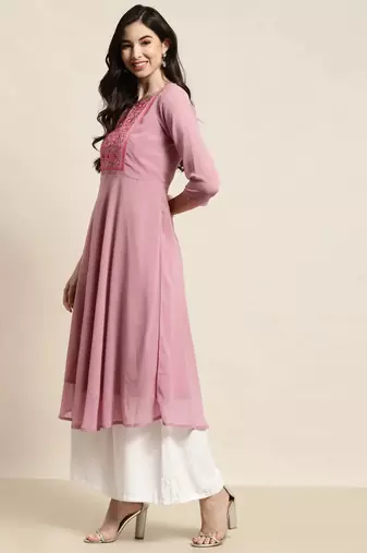 Pink Yoke Design Georgette Women Kurta & Kurtis
