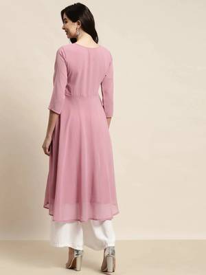 Pink Yoke Design Georgette Women Kurta & Kurtis 4